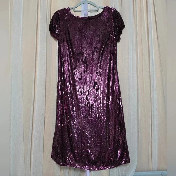 Marina Dark Purple Sequined Mini Cocktail Dress, Stretchy, Size 10, EUC! - Picture 1 of 10